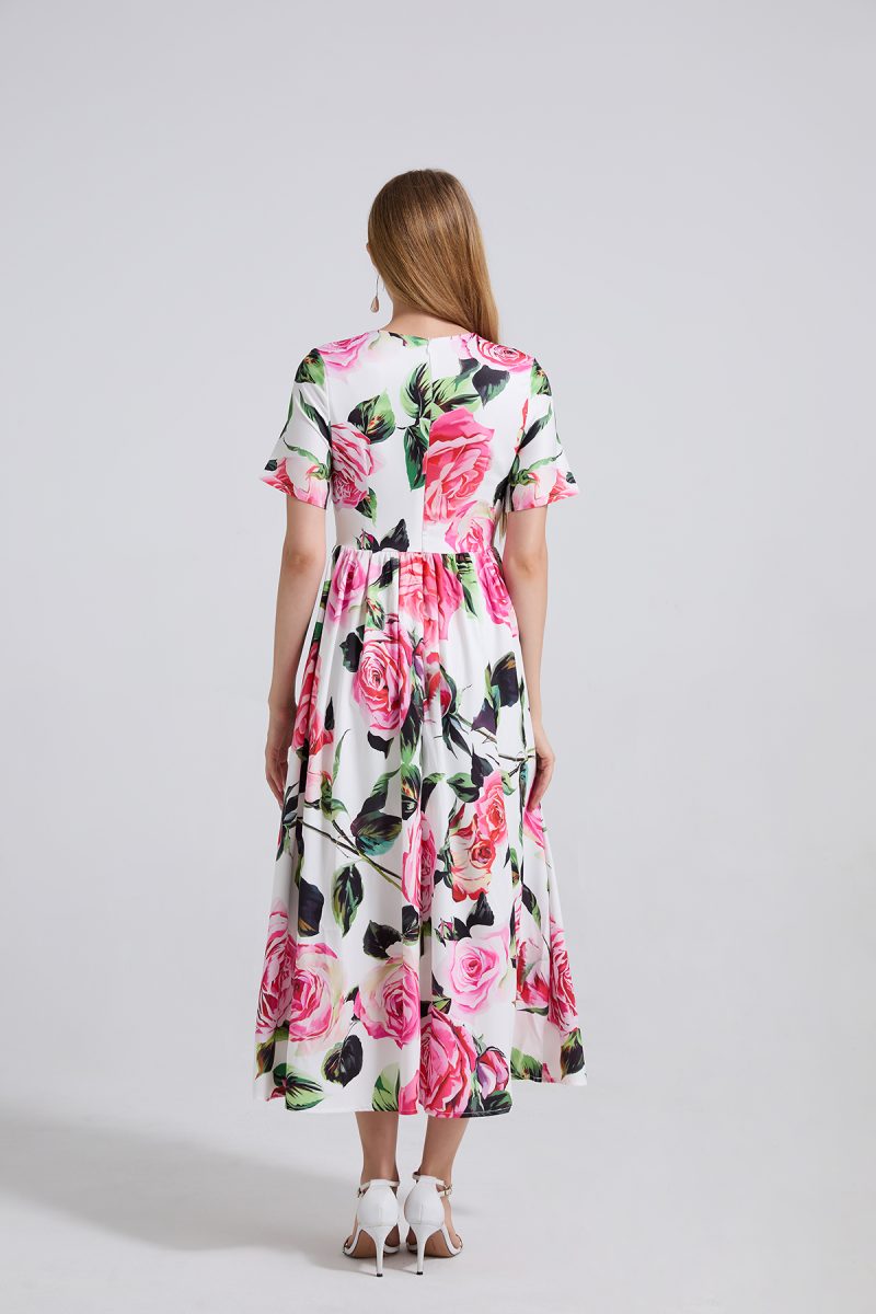 Printed Round Neck High-Waist Swing Dress - Image 2