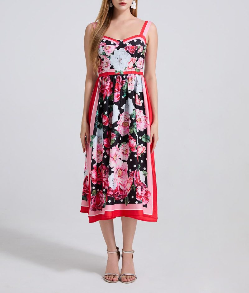 Printed Halter High Waist Dress with Elastic Back