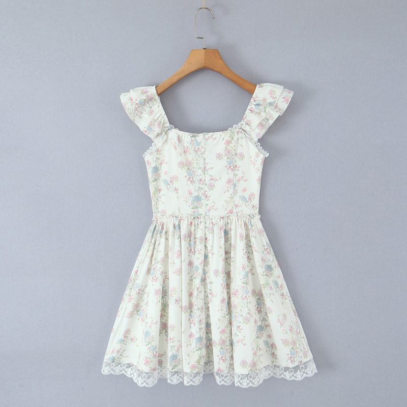 Cherry Blossom Lace Embroidered Square Collar Dress - Image 2