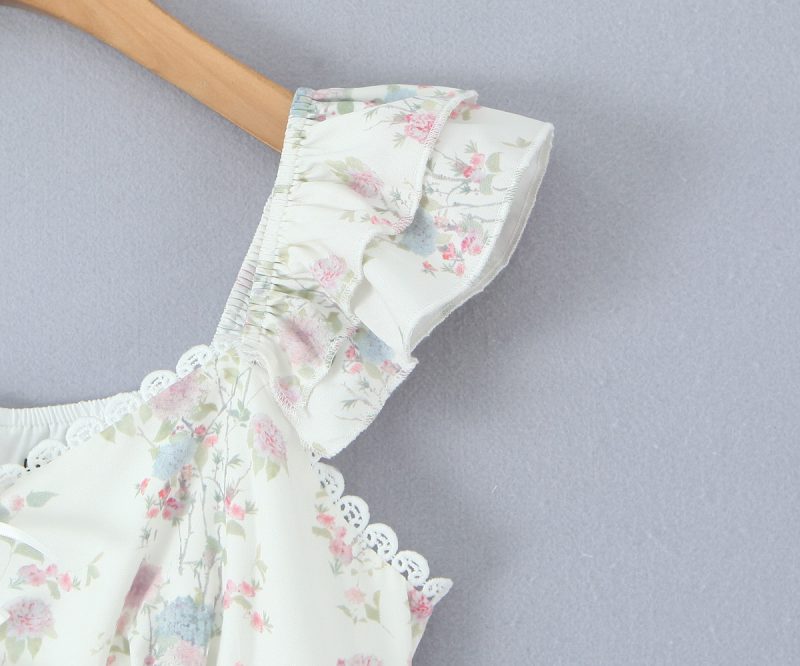 Cherry Blossom Lace Embroidered Square Collar Dress - Image 4