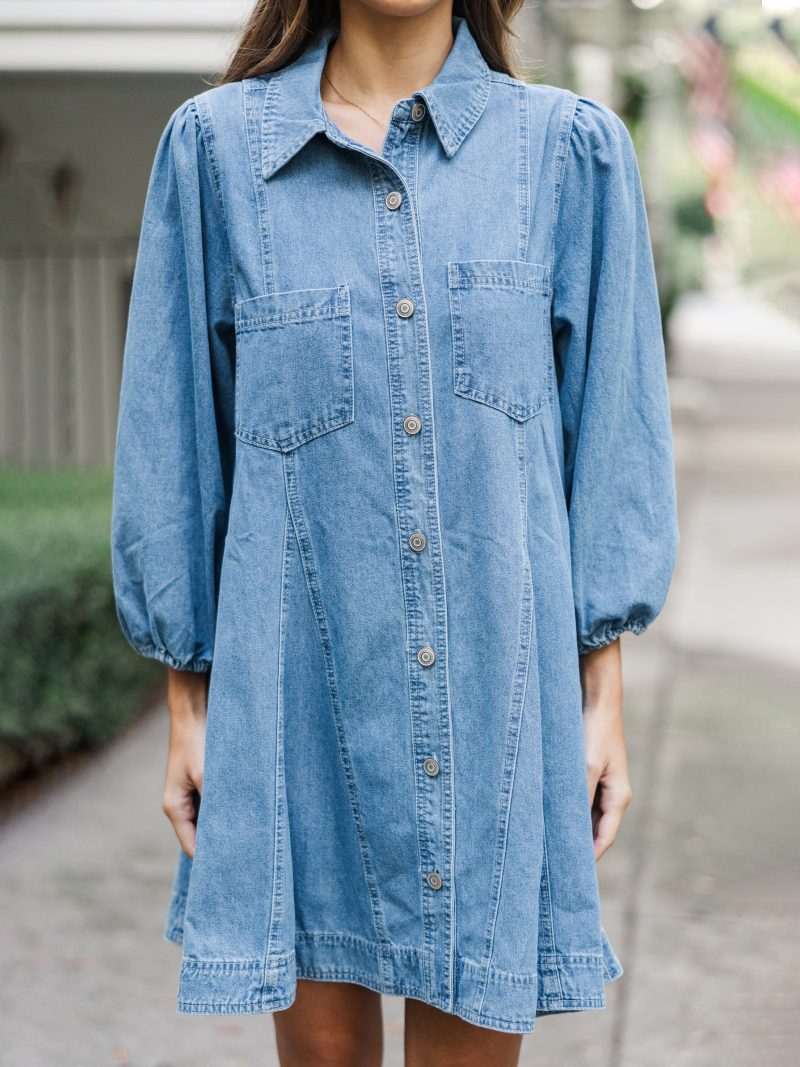 Spring Denim Cotton Loose Dress with Buckle