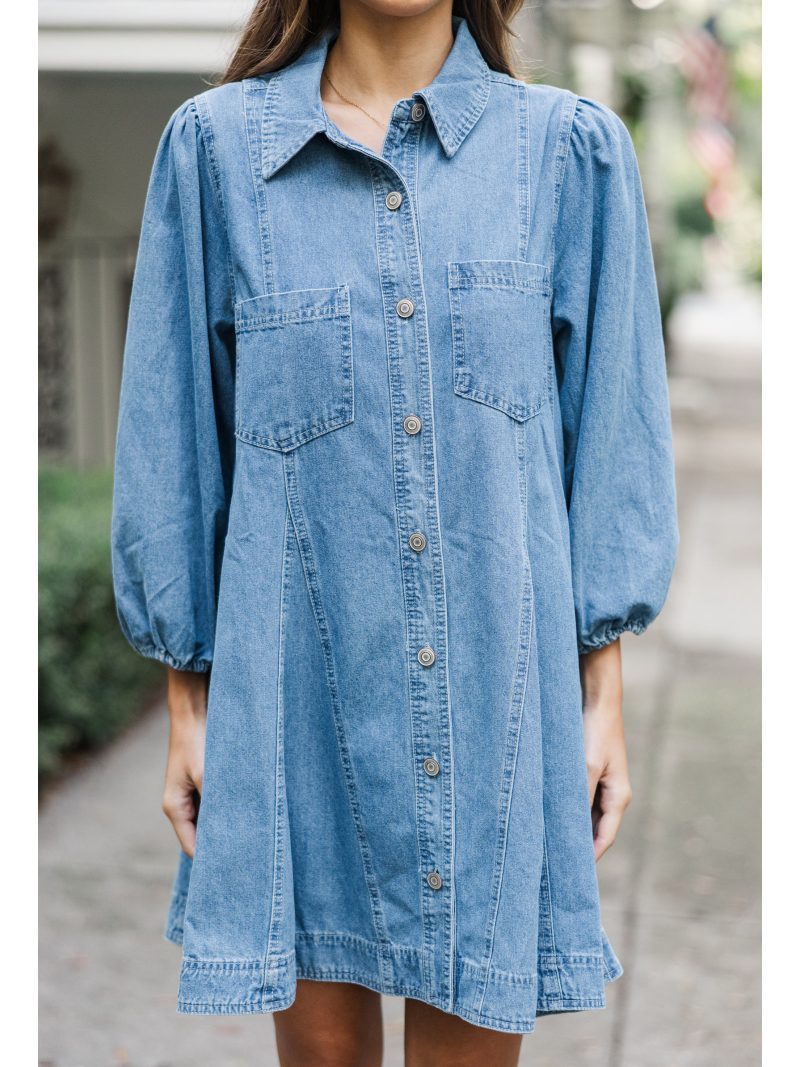 Spring Denim Cotton Loose Dress with Buckle - Image 2