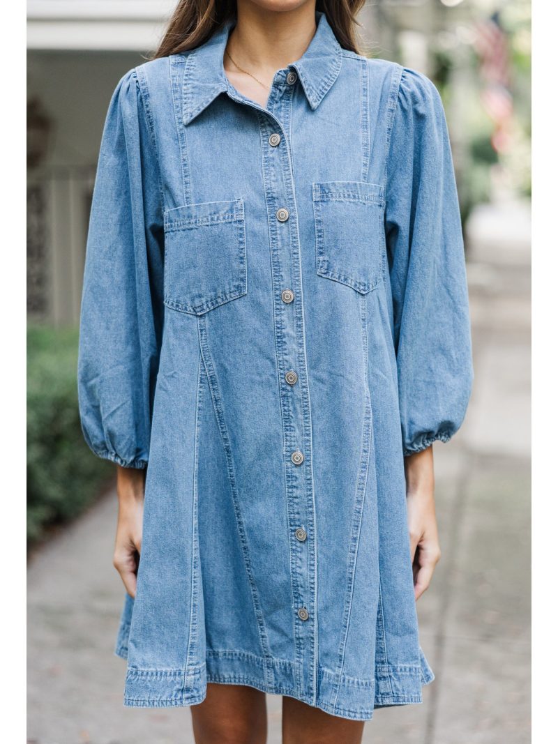 Spring Denim Cotton Loose Dress with Buckle - Image 2