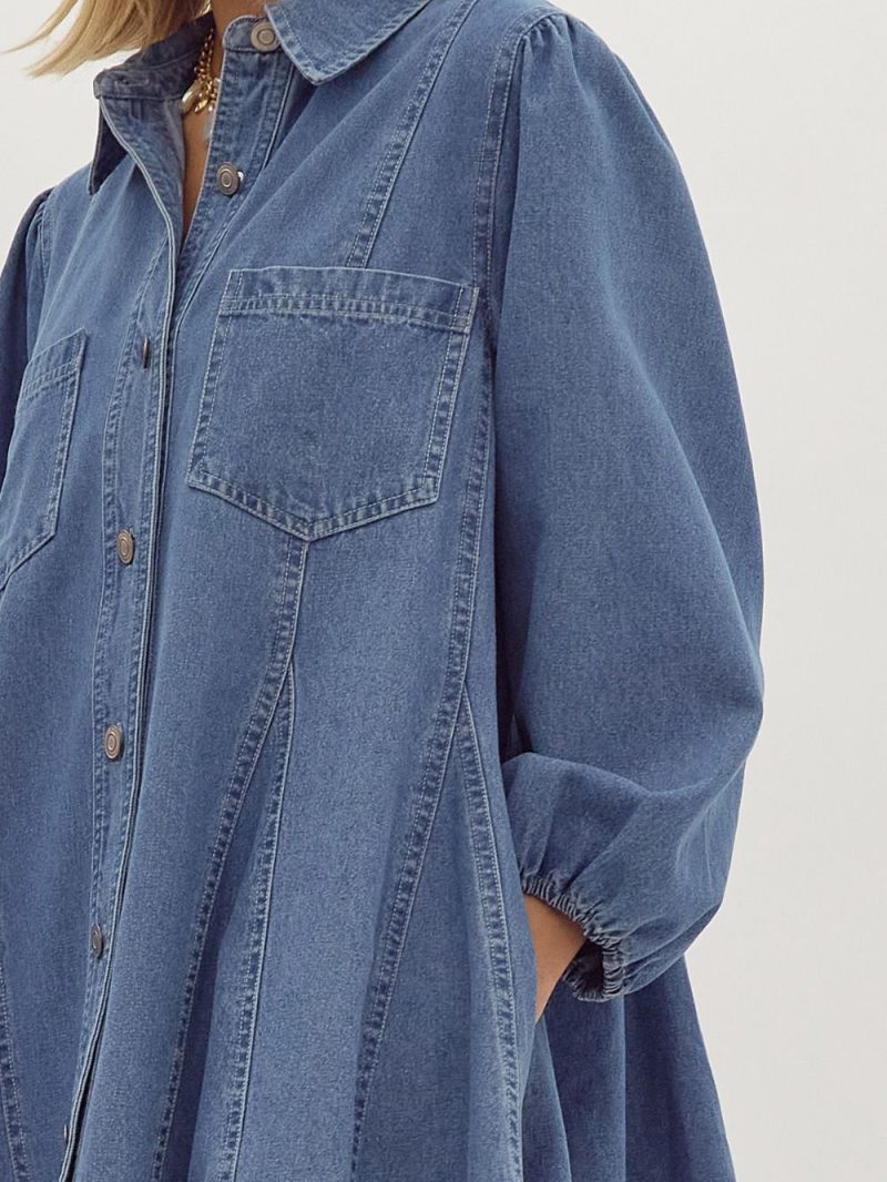 Spring Denim Cotton Loose Dress with Buckle - Image 3