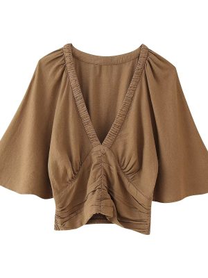 Linen Blend Shirt with Laminated Sleeve Detail