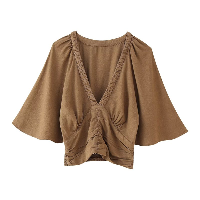 Linen Blend Shirt with Laminated Sleeve Detail