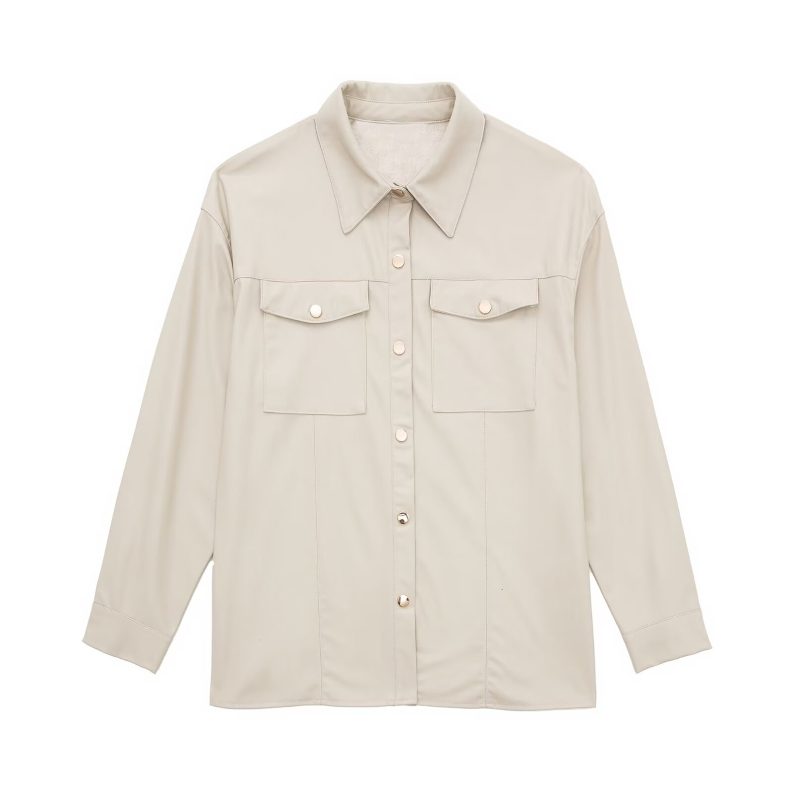 Fall Asymmetric Long Sleeve Shirt with Pockets