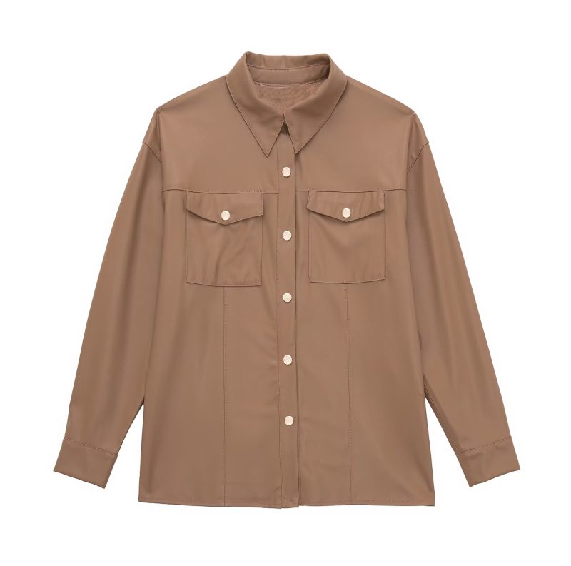 Fall Asymmetric Long Sleeve Shirt with Pockets - Image 2