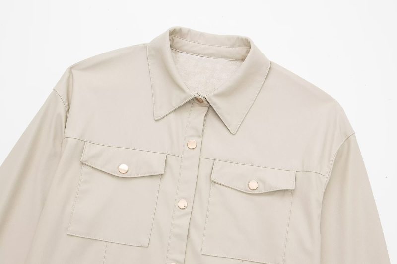 Fall Asymmetric Long Sleeve Shirt with Pockets - Image 3