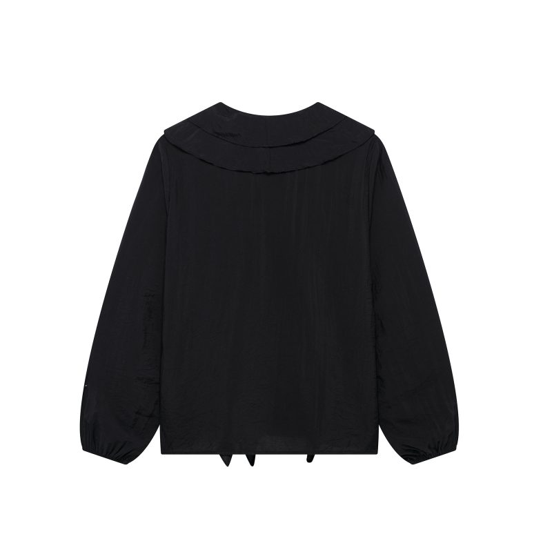 Spring Loose V-Neck Top with Laminated Detail - Image 3