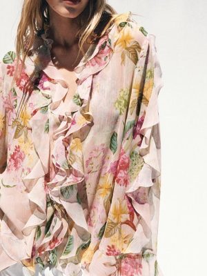 Floral Print Shirt with Laminated Decoration