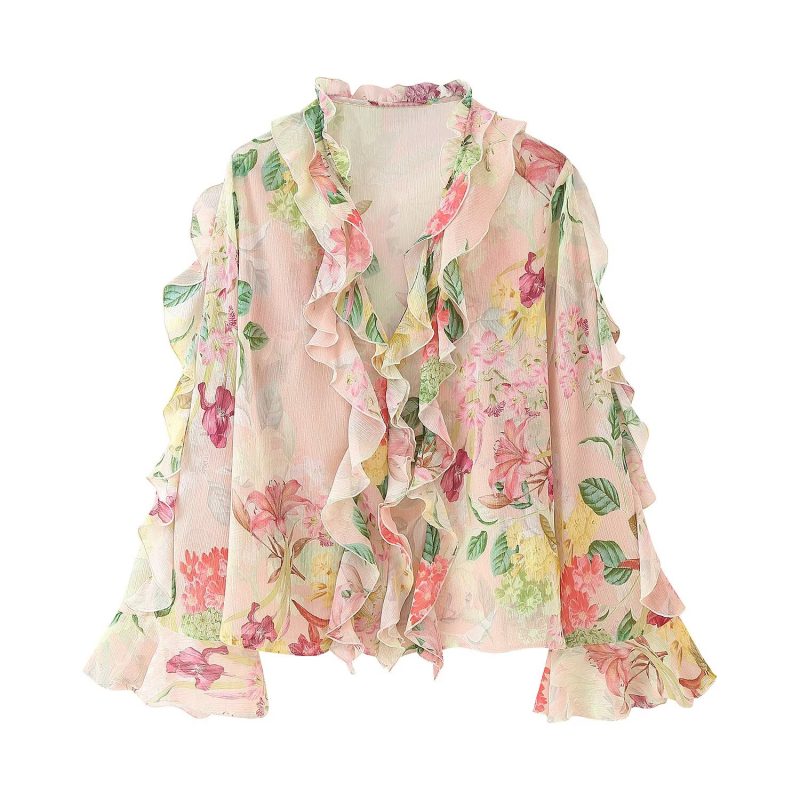 Floral Print Shirt with Laminated Decoration - Image 2