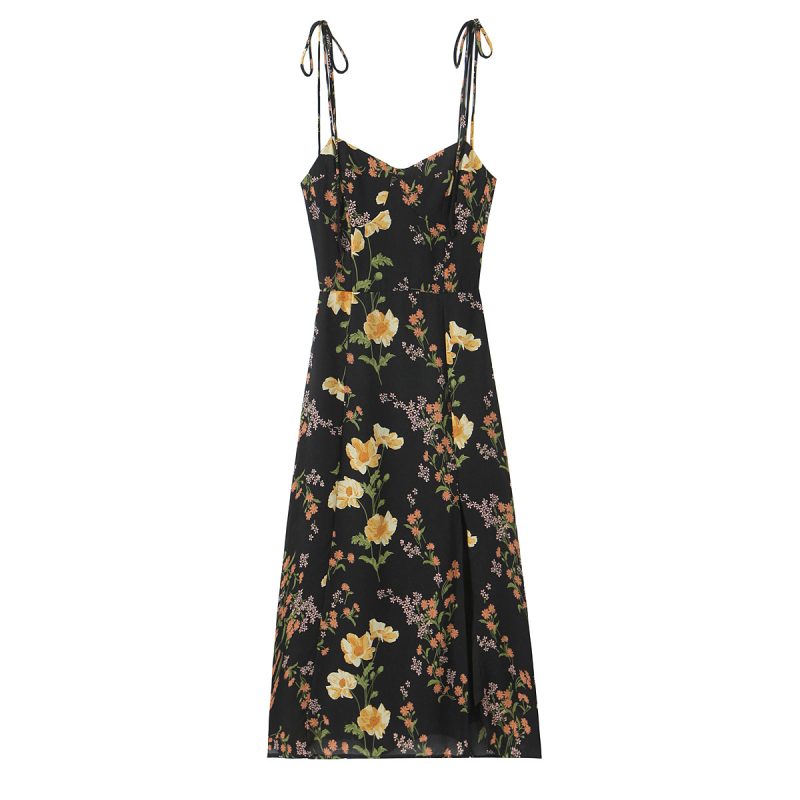 High Waist Floral Split Summer Slip Dress