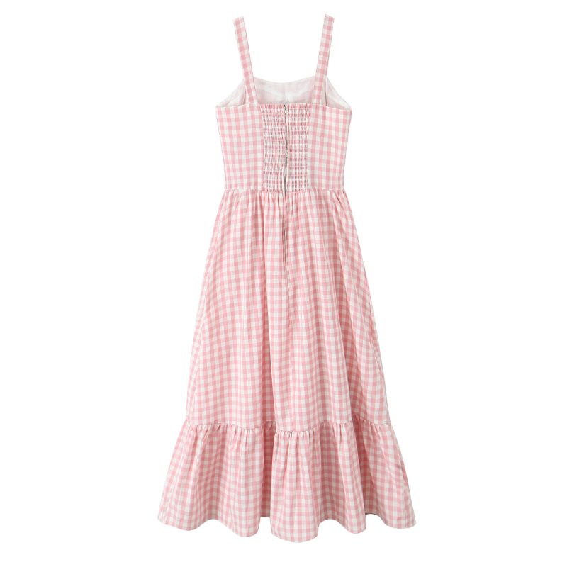 French Retro Plaid Bow Strap Swing Dress - Image 3