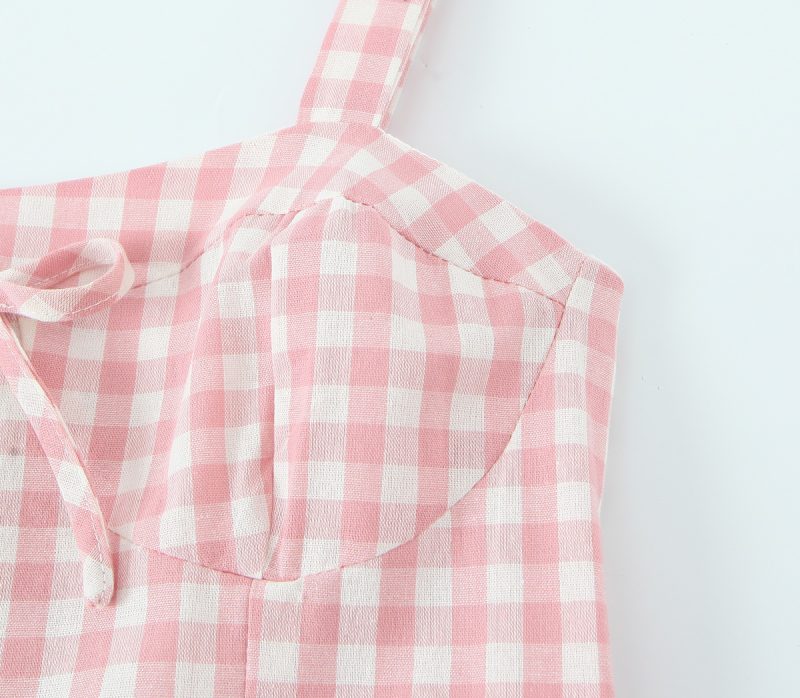 French Retro Plaid Bow Strap Swing Dress - Image 4