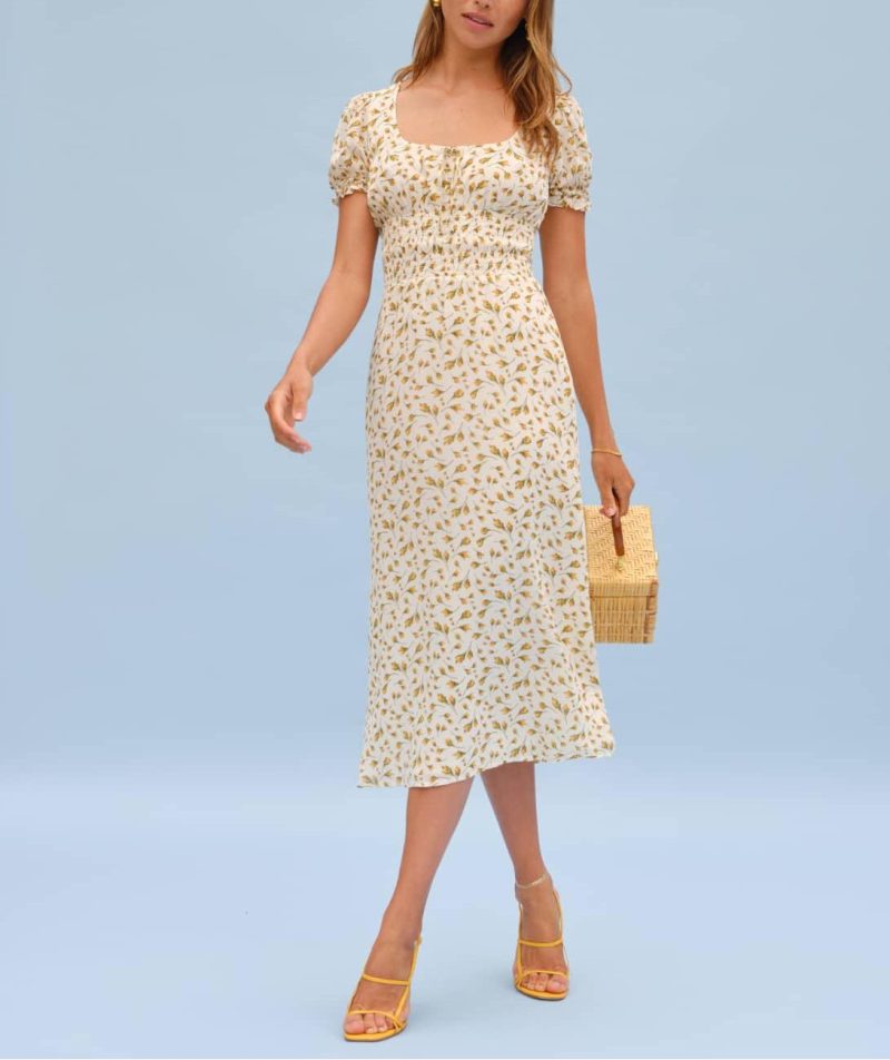French Floral Mid-Length Slimming Summer Dress
