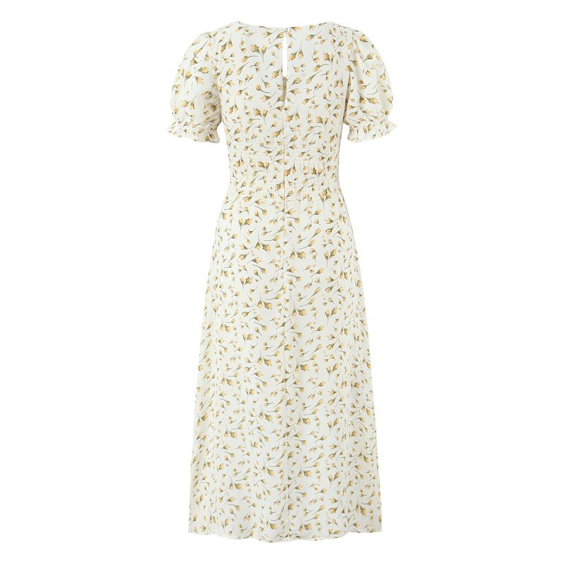 French Floral Mid-Length Slimming Summer Dress - Image 3