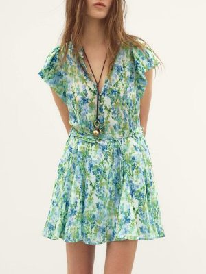 Lace Print Fashion Shirt Mini Dress Women