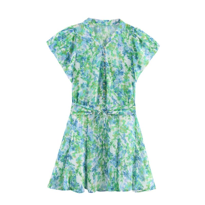 Lace Print Fashion Shirt Mini Dress Women - Image 2