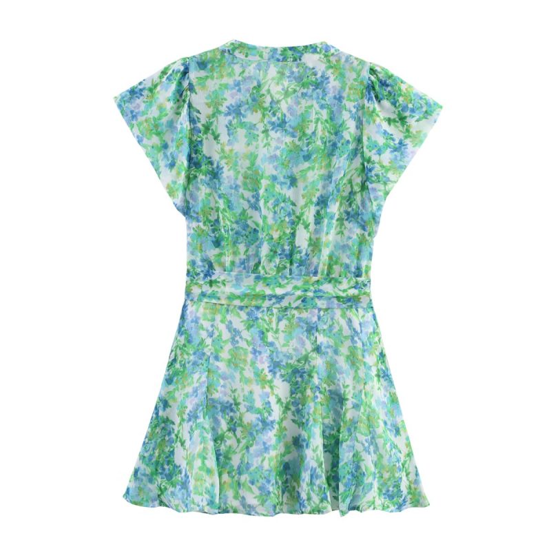Lace Print Fashion Shirt Mini Dress Women - Image 3