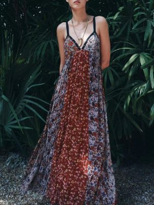 Spring Women’s Long V-Neck Printed Dress