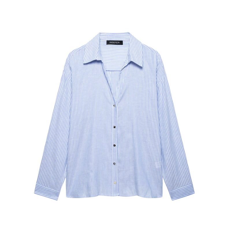 Linen Blend Striped Loose Shirt for Women - Image 3