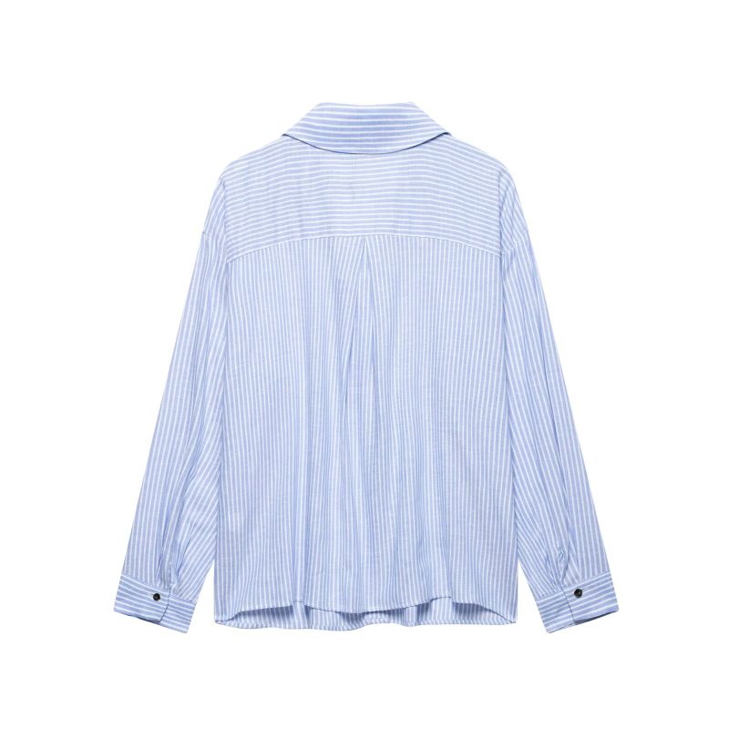 Linen Blend Striped Loose Shirt for Women - Image 4