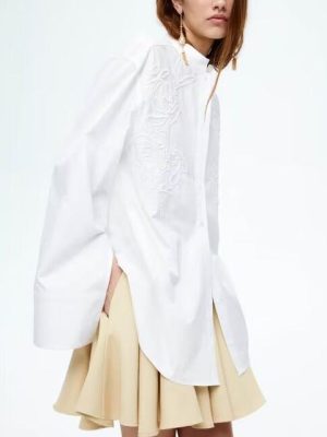 Spring Urban Casual Embroidered Long Sleeve Shirt