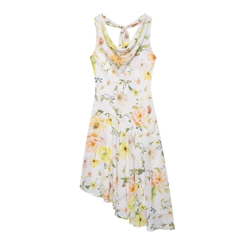 Women's Spring Printed Swing Collar Vacation Dress - Image 2