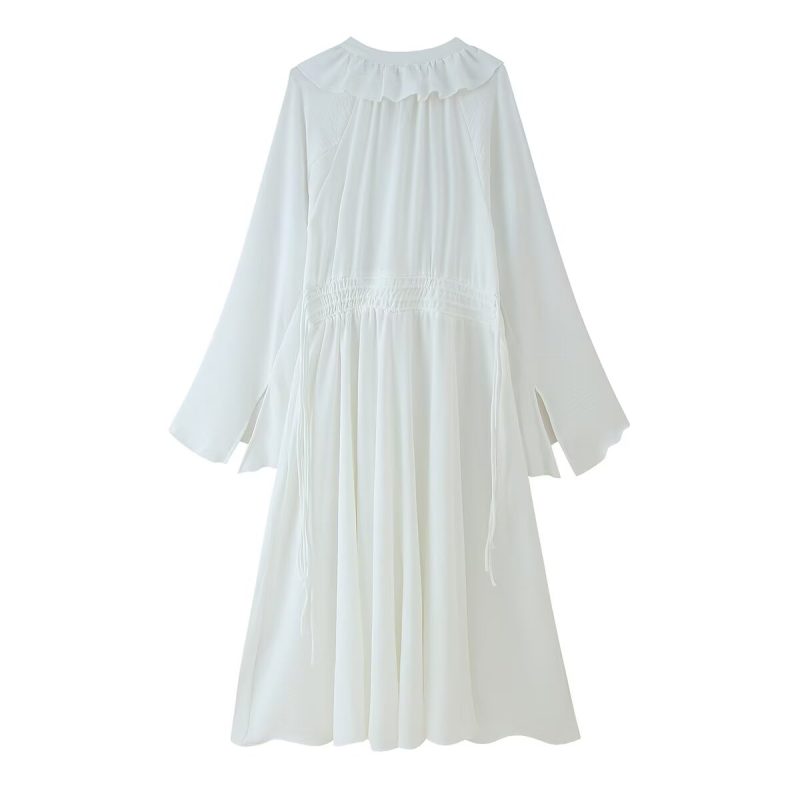 Ruffled Lace-Up Drawstring Long Sleeve Dress - Image 2