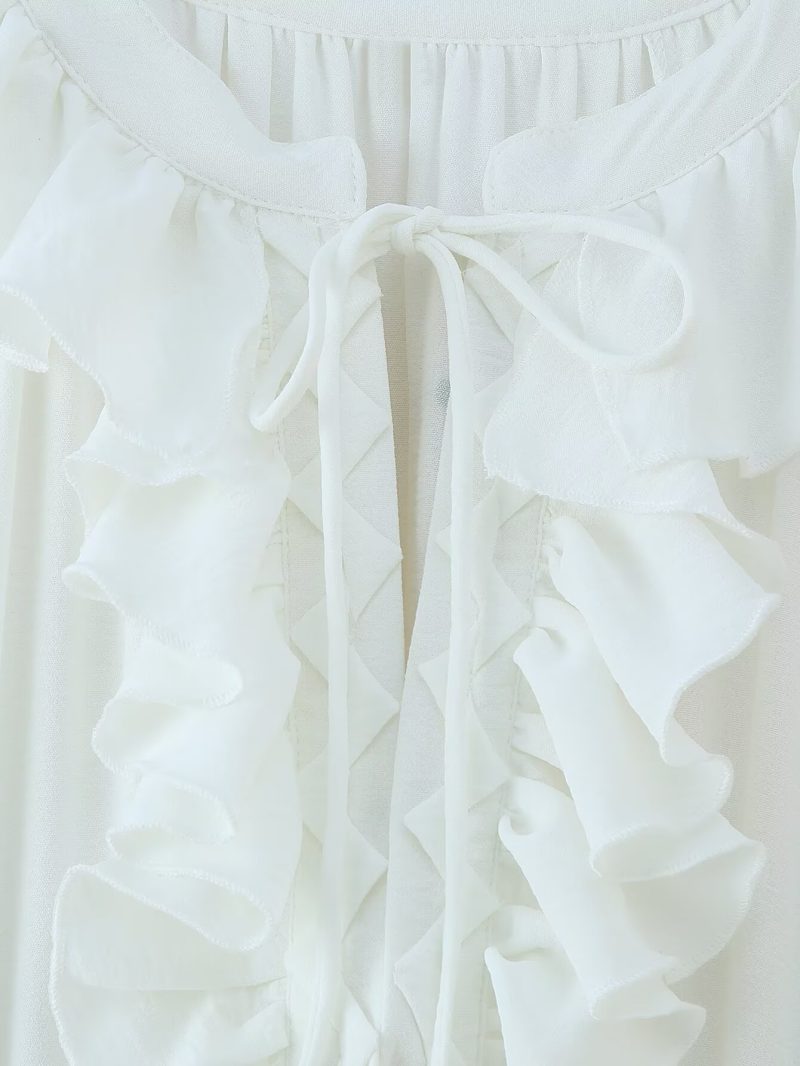 Ruffled Lace-Up Drawstring Long Sleeve Dress - Image 3