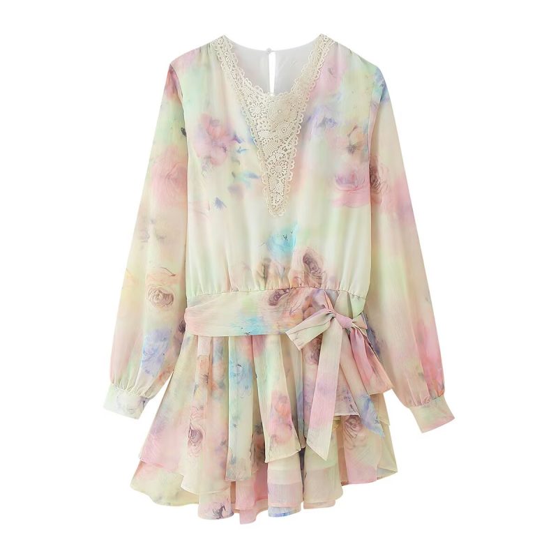 Summer Tie-Dye Lace Stitching Crochet Dress - Image 2