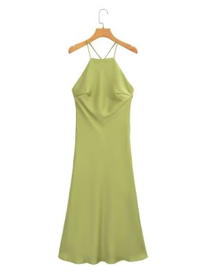 Summer Low Collar Sleeveless Silk Satin Dress