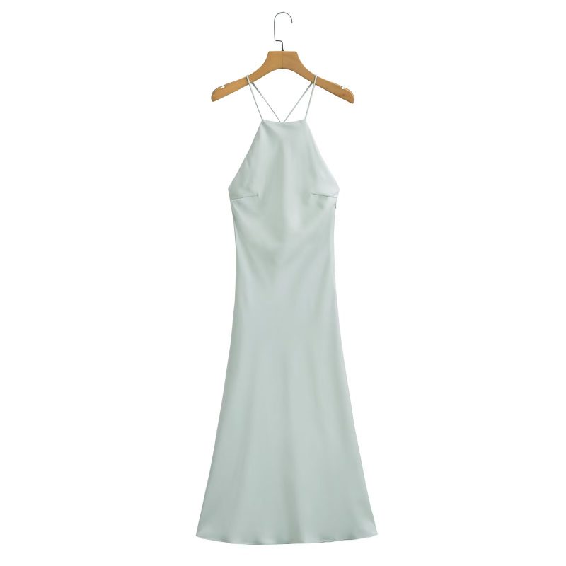 Summer Low Collar Sleeveless Silk Satin Dress - Image 3