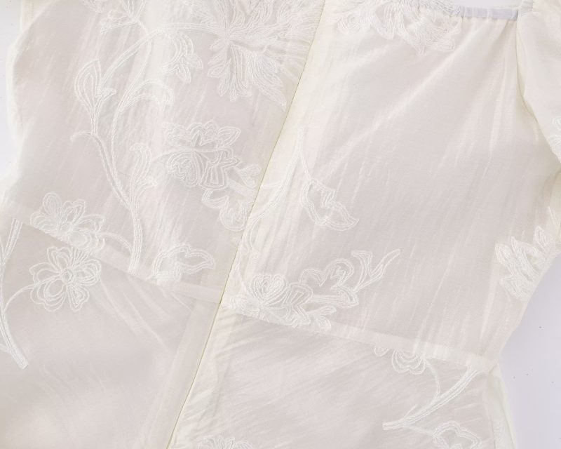 Square Collar Embroidered Puff Sleeve Maxi Dress - Image 3