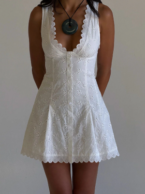 Lace Embroidered V-Neck Sleeveless Summer Dress