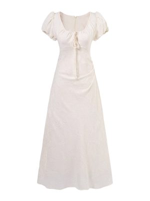 Vintage Jacquard Drawstring Slim Fit Summer Dress