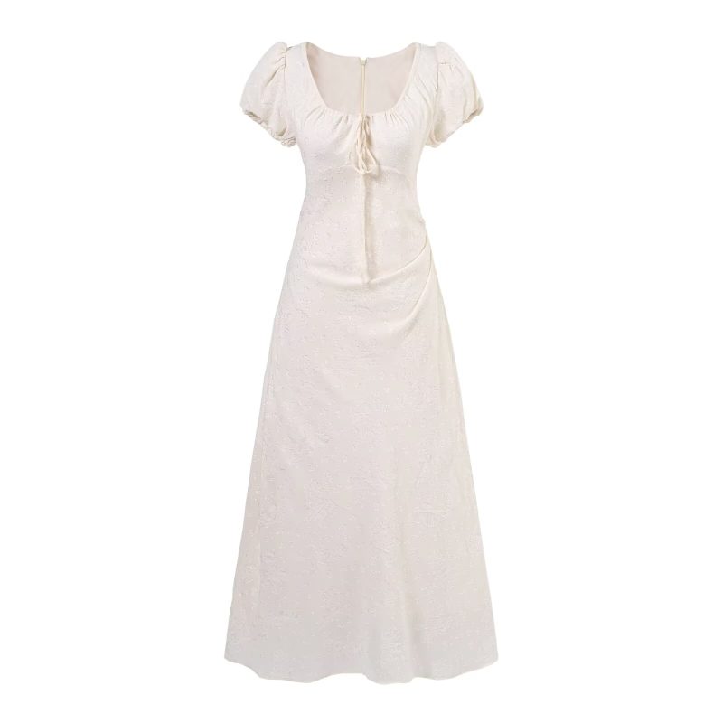 Vintage Jacquard Drawstring Slim Fit Summer Dress