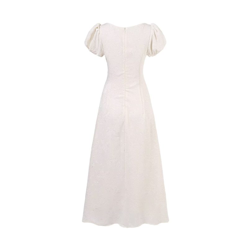 Vintage Jacquard Drawstring Slim Fit Summer Dress - Image 2