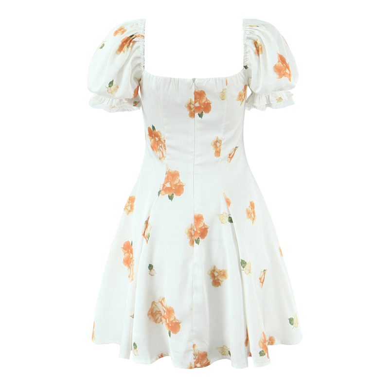 Sweet Puff Sleeve Lace A-Line Short Dress - Image 2