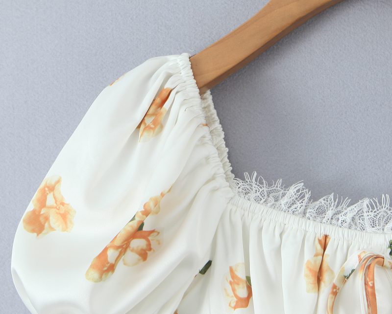 Sweet Puff Sleeve Lace A-Line Short Dress - Image 3