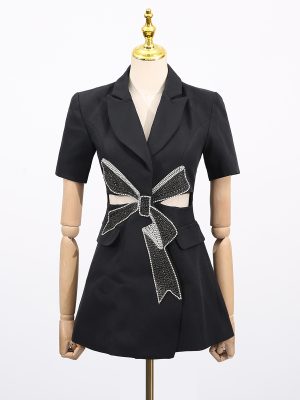 Spring Rhinestone Bowknot Blazer Dress Women