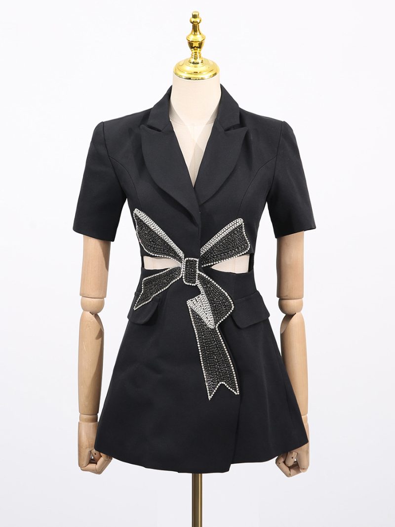 Spring Rhinestone Bowknot Blazer Dress Women