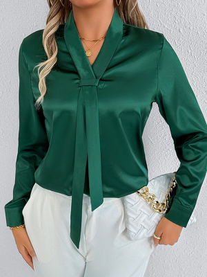 Women’s Summer White Long Sleeve Satin Shirt