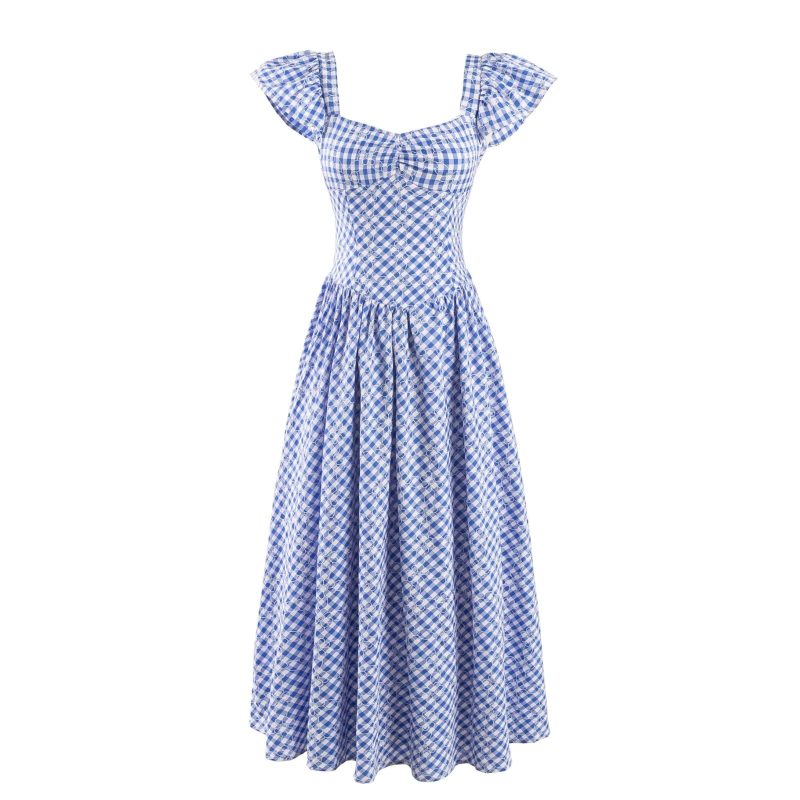 Pleated Square Collar Dress – Summer Plaid Vibe
