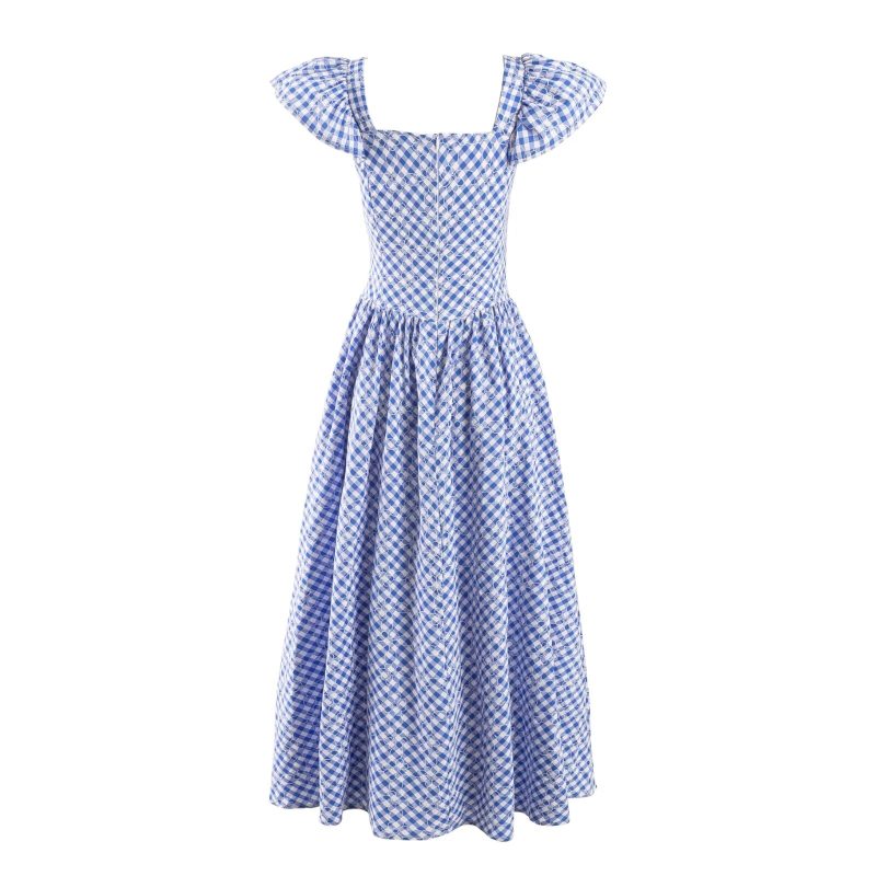 Pleated Square Collar Dress – Summer Plaid Vibe - Image 2