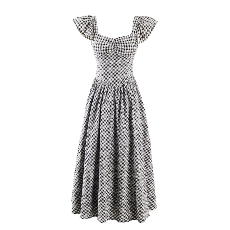 Pleated Square Collar Dress – Summer Plaid Vibe - Image 3