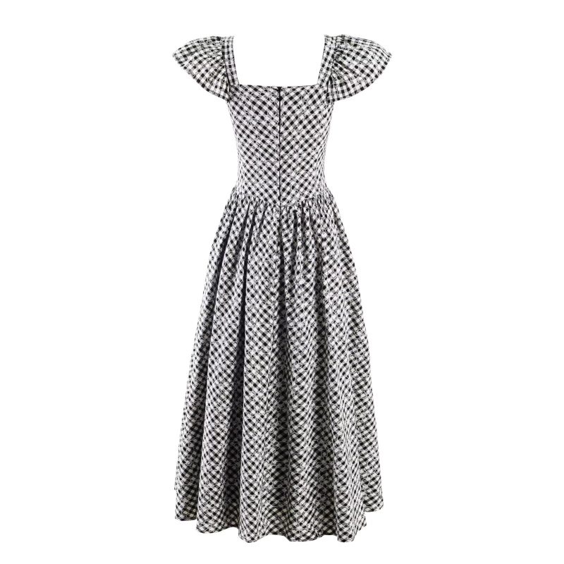 Pleated Square Collar Dress – Summer Plaid Vibe - Image 4