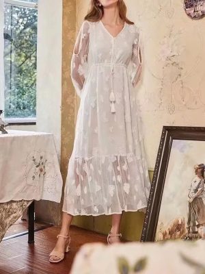 Butterfly Embroidered Off-Shoulder Chiffon Dress