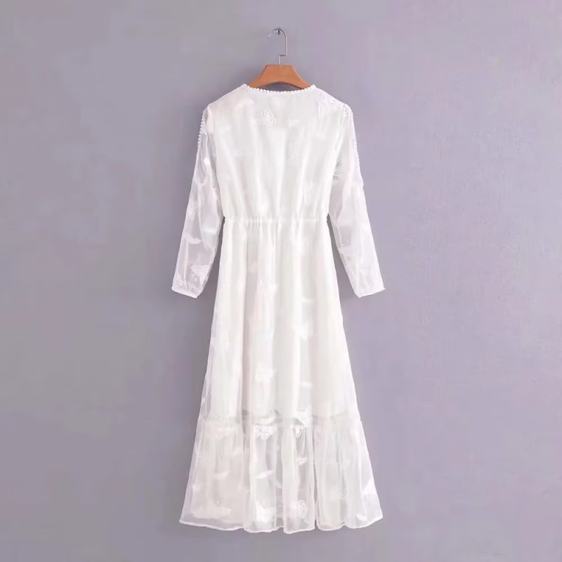 Butterfly Embroidered Off-Shoulder Chiffon Dress - Image 2